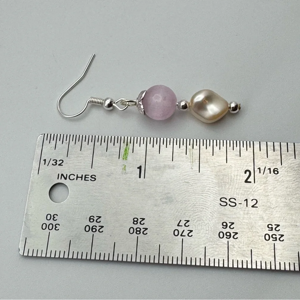 New Selenite & Swarovski Pearl Dangle Earrings Silver Tone Hooks